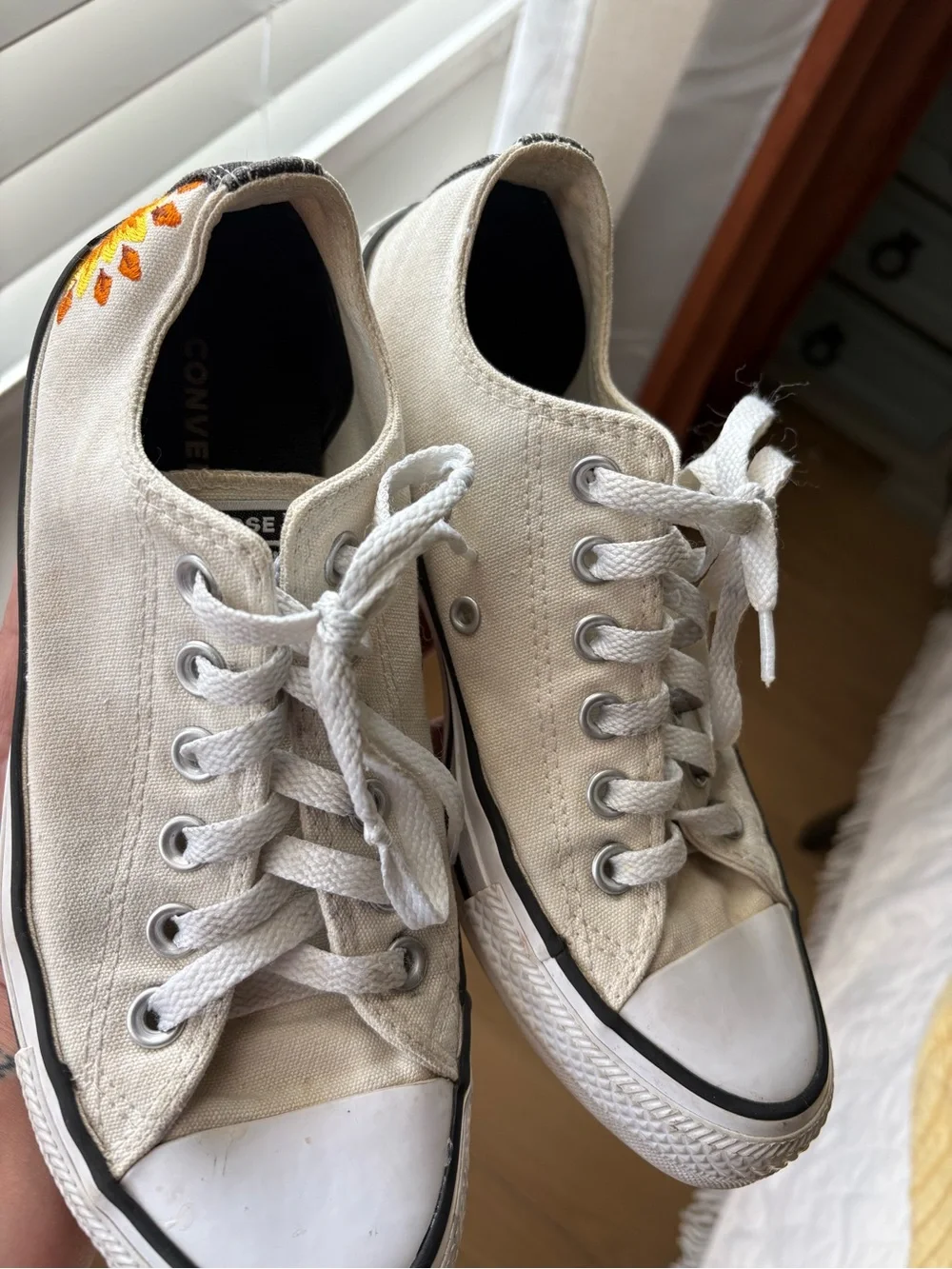 Women’s Converse White Low Top with Customized Sunflower Detail